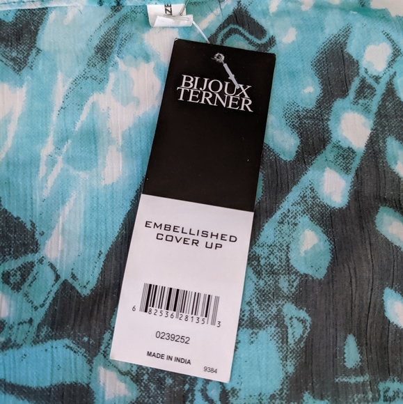 Embellished Blue Swim Suit Cover Up Knee Length New - Picture 3 of 8